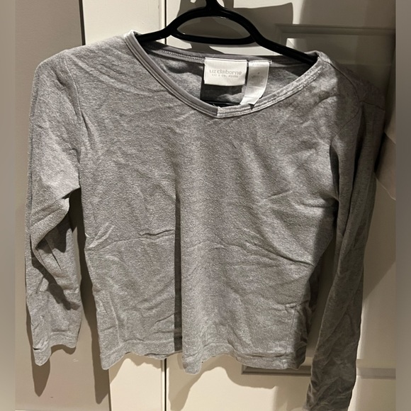 Liz Claiborne Velvet Collar Basic Grey Long Sleeve - Picture 2 of 3